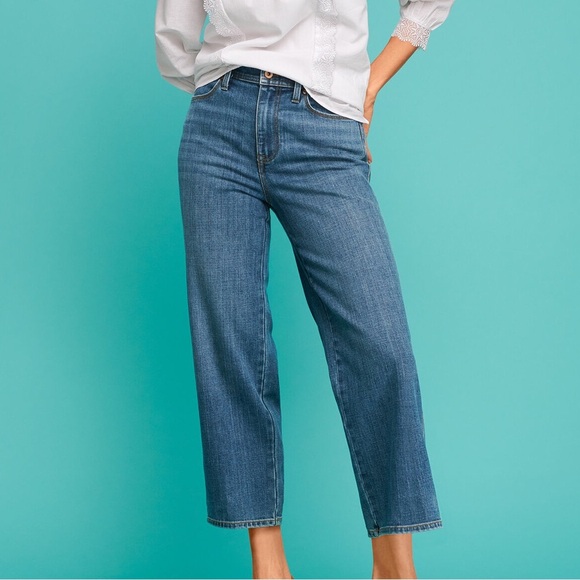 Talbots Women 6 Pacific Wash Denim High Waist Cropped Wide Leg Stovepipe Jeans - Picture 1 of 10